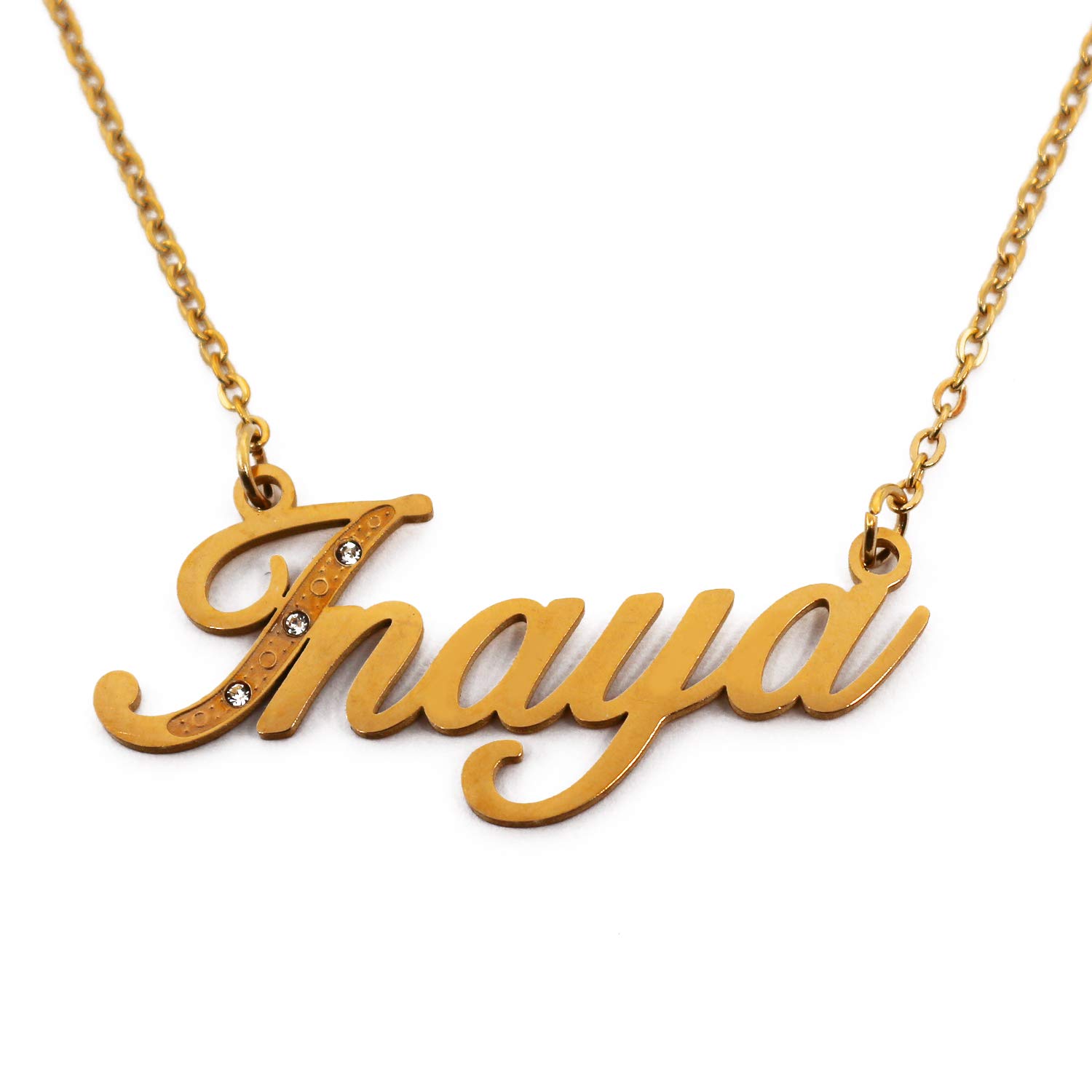 KiguInaya Italic Personalised Name Necklace With Cubic Zirconia Gold Plated, Custom Dainty Name Pendants, Jewellery for Ladies, Girlfriend, Mother, Sister, Friends
