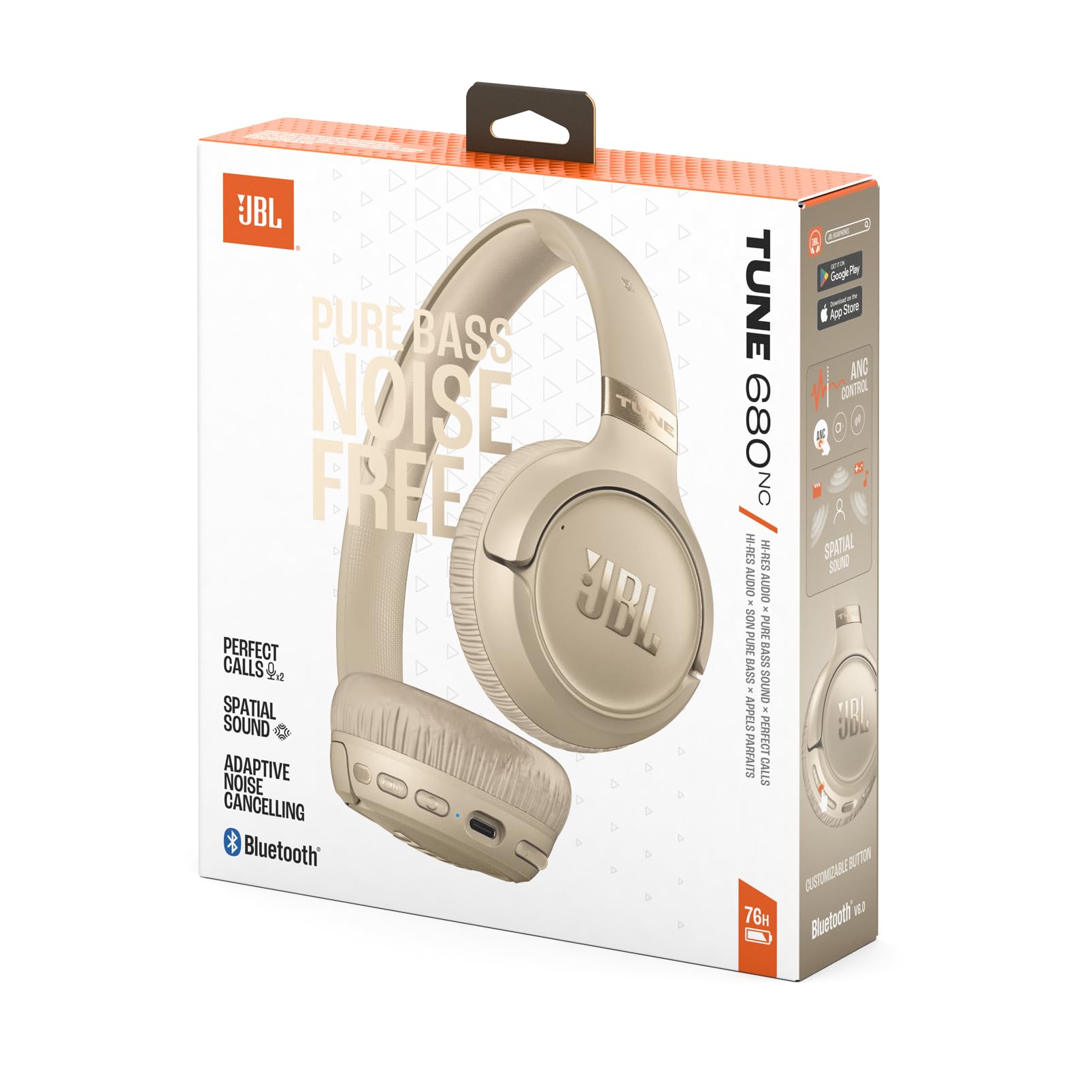 JBL Tune 680NC, Kabelloser On-Ear-Kopfhörer mit Noise-Cancelling, Beige | Bluetooth 6.0, Smart Ambient, Bis zu 76 Stunden Akkulaufzeit, Google Fast Pair, Microsoft Swift Pair und Hi-Res Audio