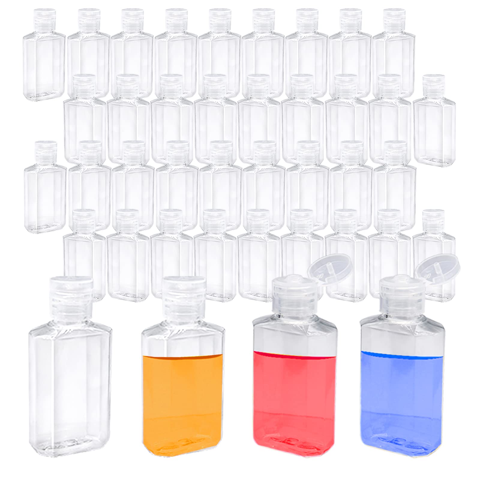 40 Pack 2 Oz Plastic Refillable Bottles with Flip Cap,Plastic Hand Sanitizer Bottles,Travel Size Bottles with Flip Cap,Reusable Containers with Flip Caps for Travel,Bussiness Trip,Outdoor Camping