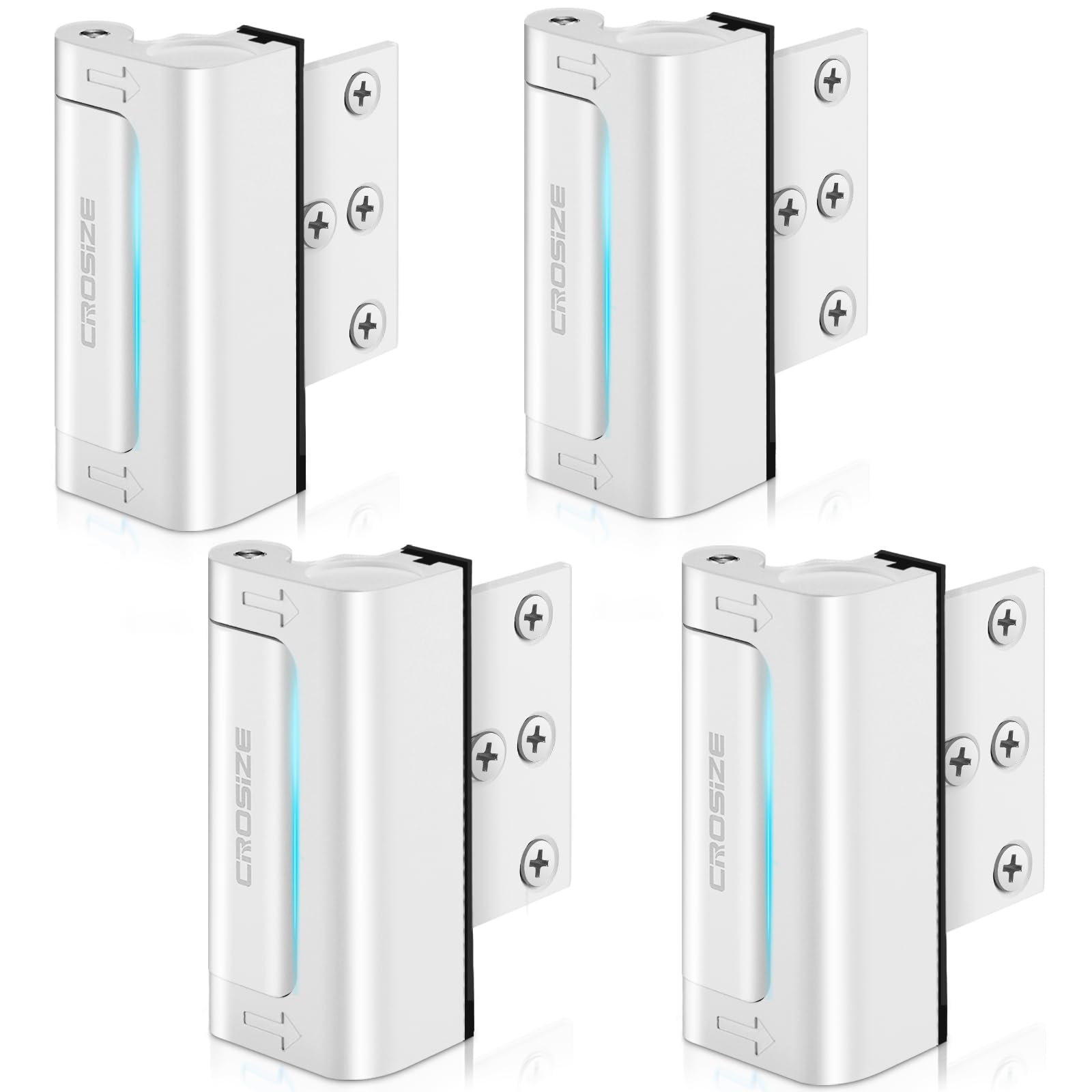 Home Security Door Locks 4 Pack, Metal Door Reinforcement Lock, 3" Withstands 800 lbs of Impact for Inward Swing Doors, Defender Security Door Lock, Prevent Unauthorized Entry, White