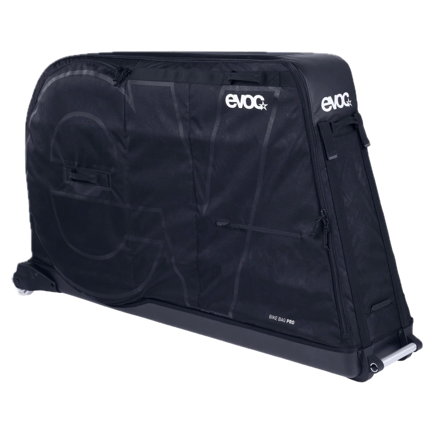 EVOC BIKE BAG PRO bike case (foldable bike transport bag for road, gravel, XC, FR, enduro, DH & ≤29" bikes, CLIP-ON WHEEL 3.0, max. wheelbase 130 cm, BIKE STAND PRO), black