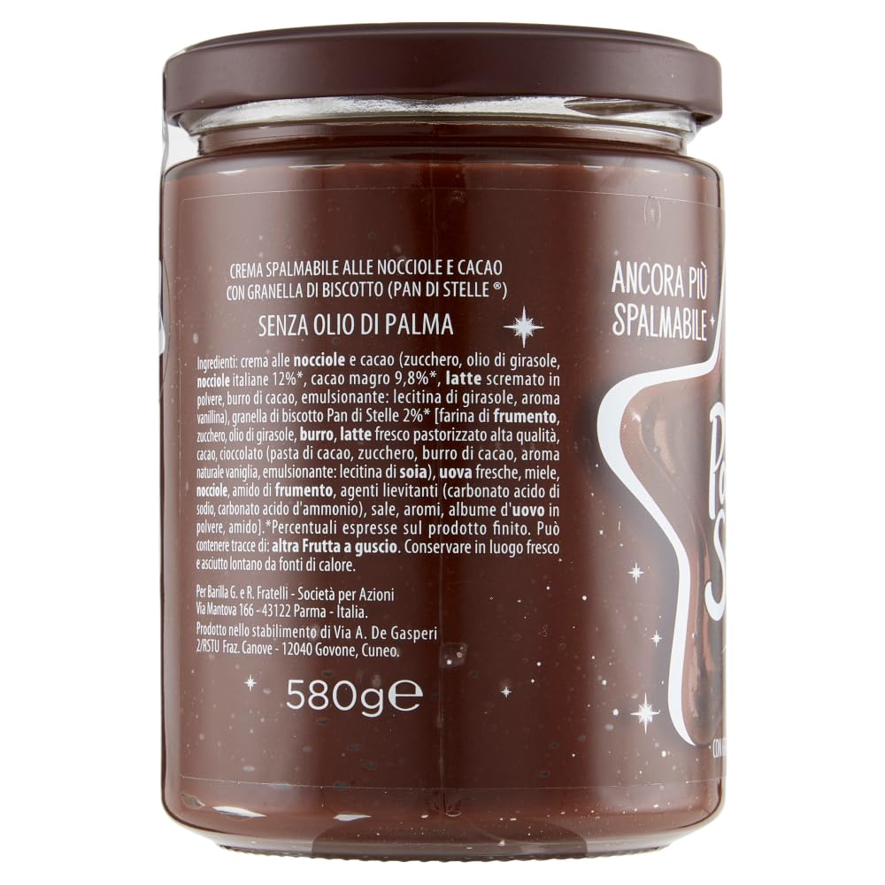 6X Pan di Stelle Crema Spalmabile alle Nocciole e Cacao con Granella di Biscotto 580g - Formato Famiglia [CAIYA® BOX da 6 Barattoli]