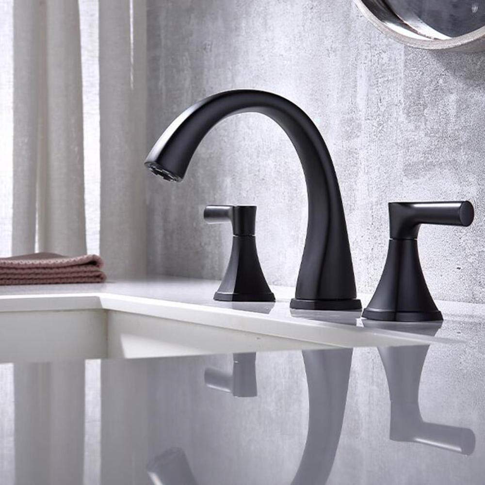 Grifo Lavabo 3 Orificios Negro Frío y Caliente Grifo Latón Lavabo Grifo