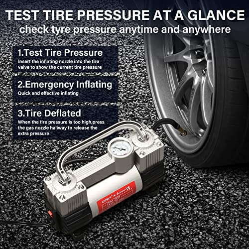 Gspscn 202 Silver Tire Inflator Heavy Duty Double Cylinders With Portable Bag- Car Accessories,Metal 12V Air Compressor Pump 150Psi thumb #3