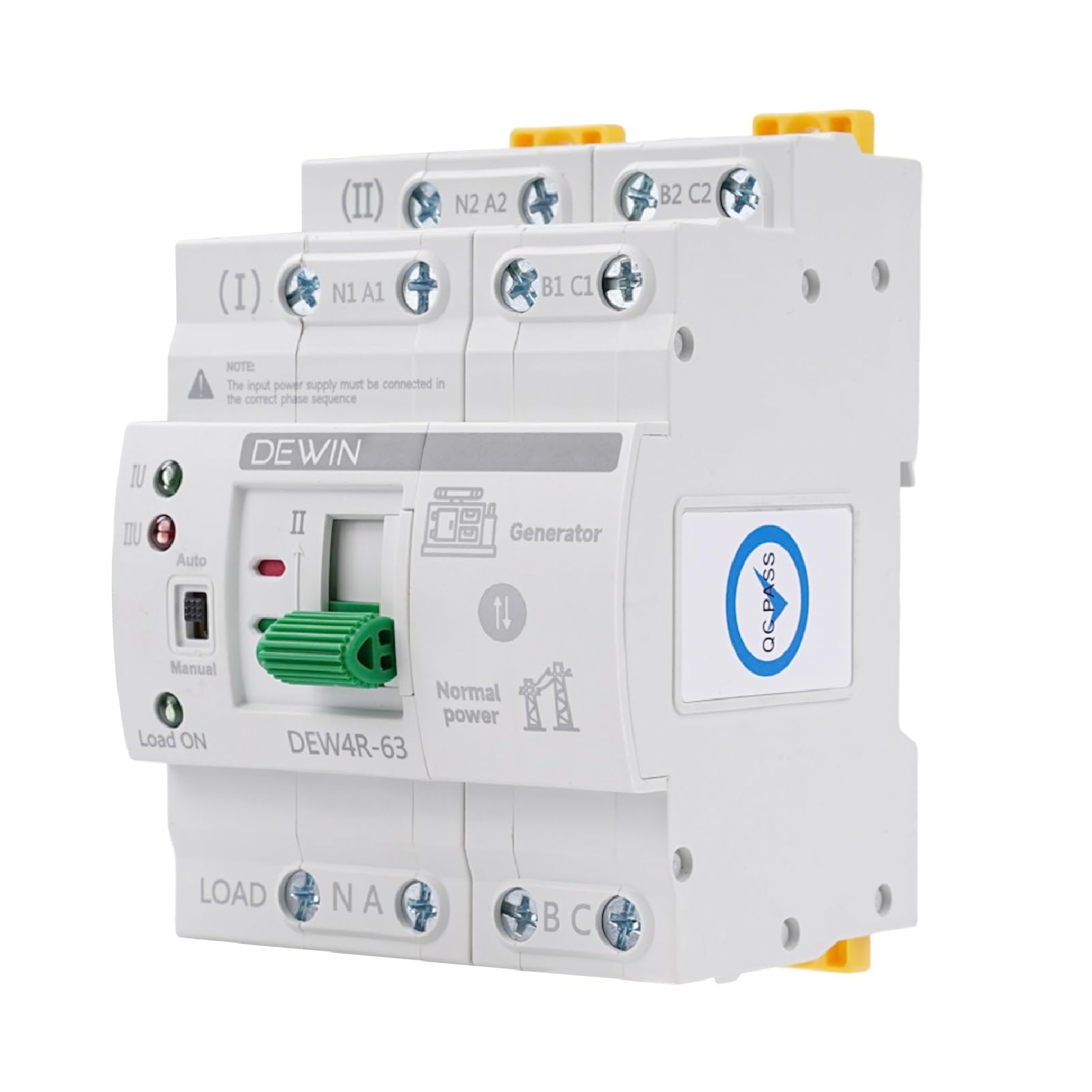 DEWIN Interruptor de Transferencia,4P 63A AC 400V Interruptor de Transferencia Automática ATS Conmutador de Transferencia Automática de Doble Potencia DEW4R-63