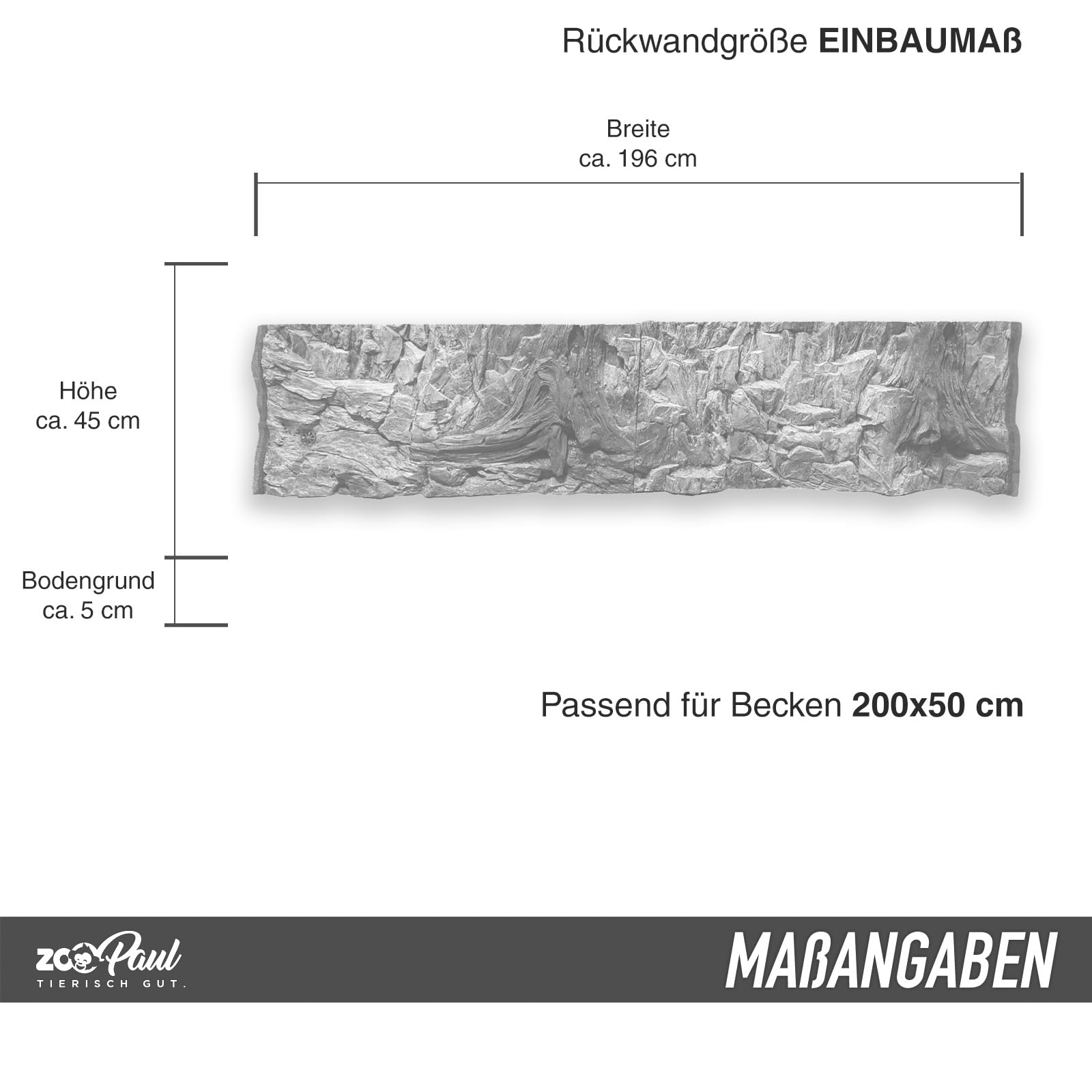 ZooPaul 3D Aquarium ściana tylna struktura szara 200x50 cm