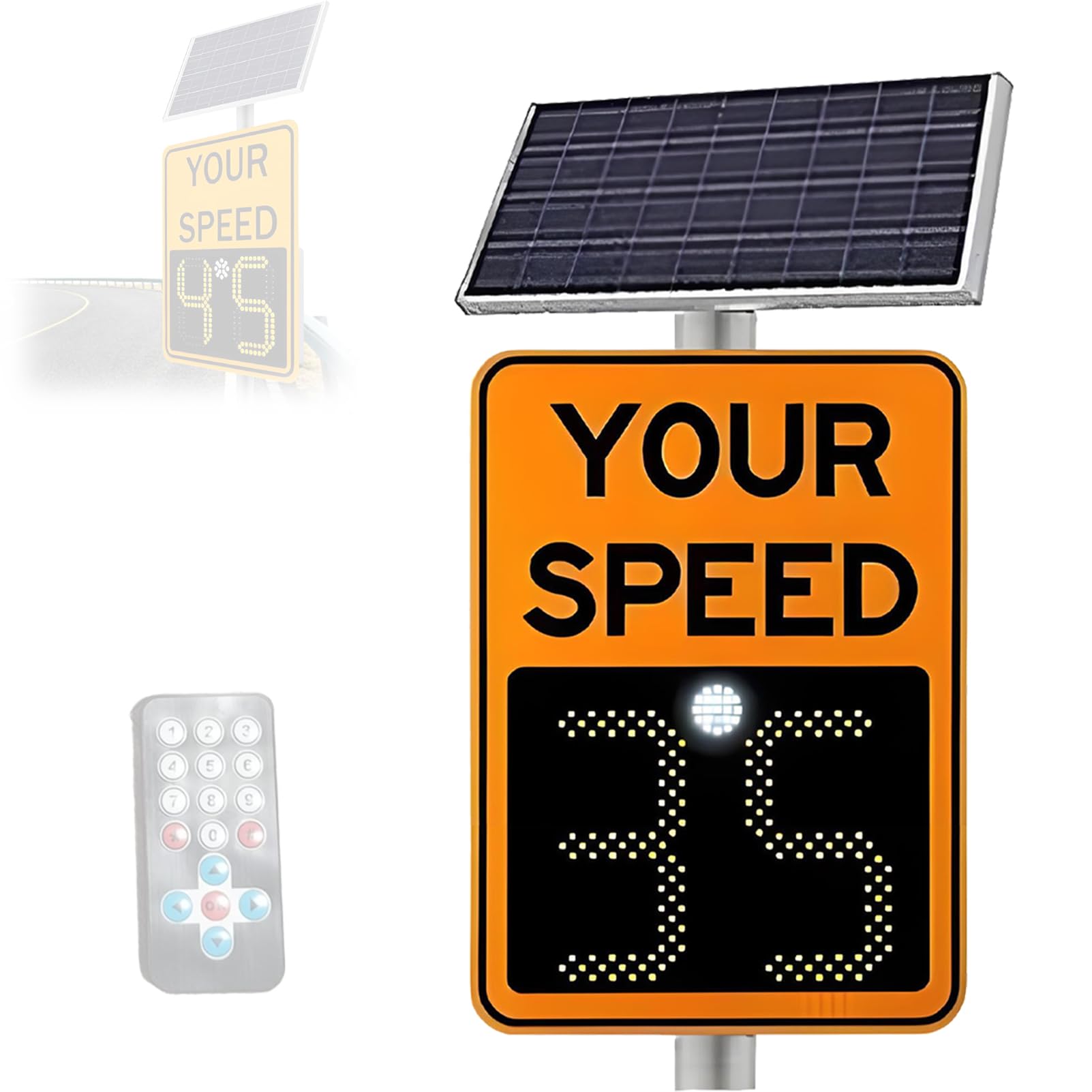 Señal LED de velocidad de radar con panel solar y control remoto para retroalimentación de tráfico en carreteras y vecindarios