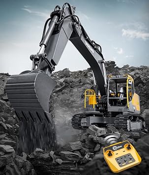 efaso Volvo RC Excavator 1:16 Fully Proportional High-Quality Upgrade Version with Full Metal Gear and Thread Drive Interchangeable Tool Hammer Gripper - Excavator Controllable via App