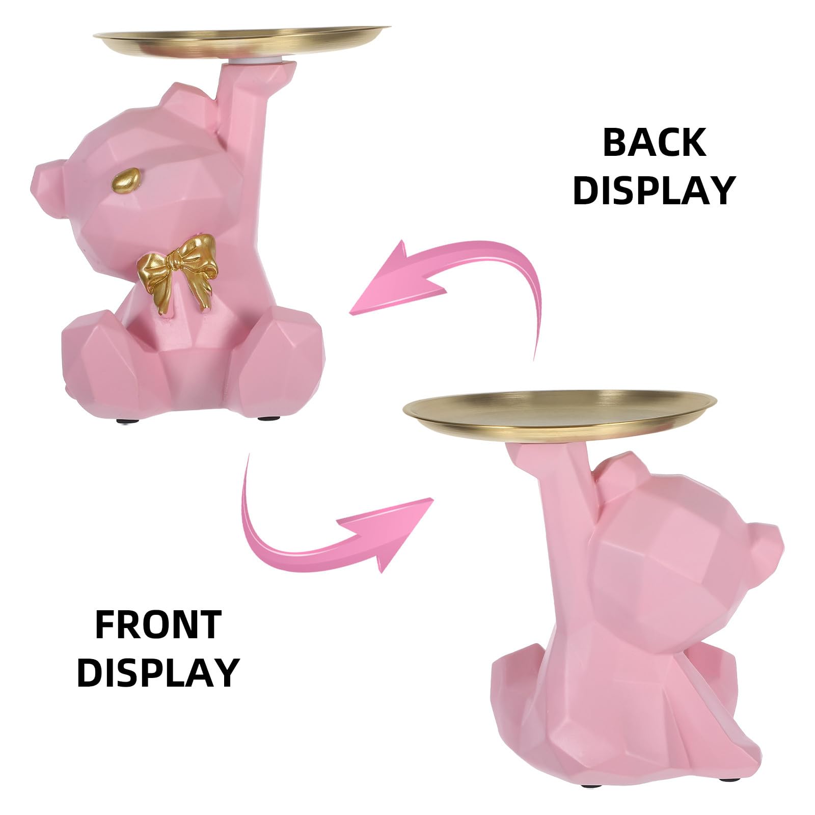 Luxshiny Statuetta Orso Geometrico Vassoio Portachiavi per Ingresso e Soggiorno, Portaoggetti Decorativo in Resina Durevole per Scrivania e Casa