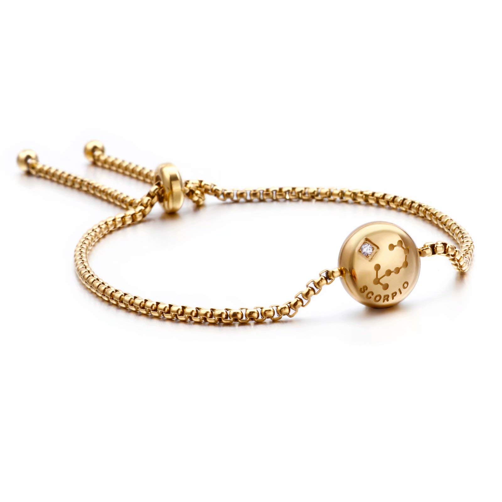 QingsGolden Constellation Bracelet Charm Zodiac Adjustable Bracelet
