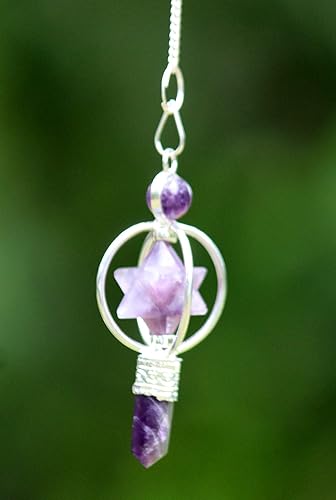 Miniatura 2 de Jet Energized Amethyst Spinning Merkaba Pendulum Tallado Curación Reiki A+ Jet International Booklet La imagen es solo una referencia