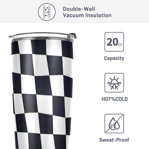 Miniatura 4 de Black and White Twist Check Stainless Steel cups with lids with Straw Leak Resistant Flip coffee mug for men for camping modern insulated tumbler