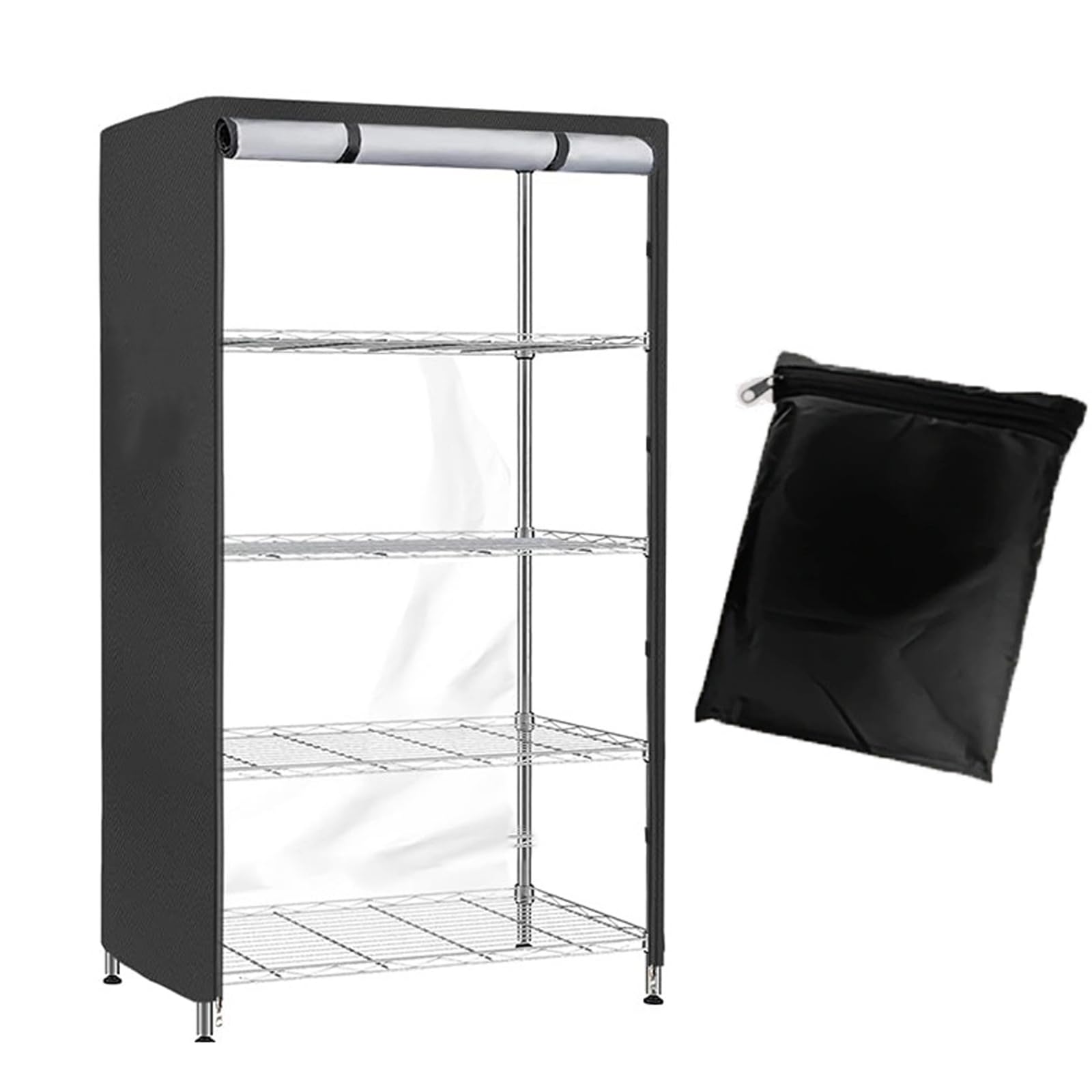 Antipolvere Copertura per Scaffali Metallici ,Impermeabile Coperture Protettiva per Scaffale Esterno con Cerniera， Tedo di Protezione Scaffale di Stoccaggio con Coulisse(Size:92*61*183cm,Color:Black)
