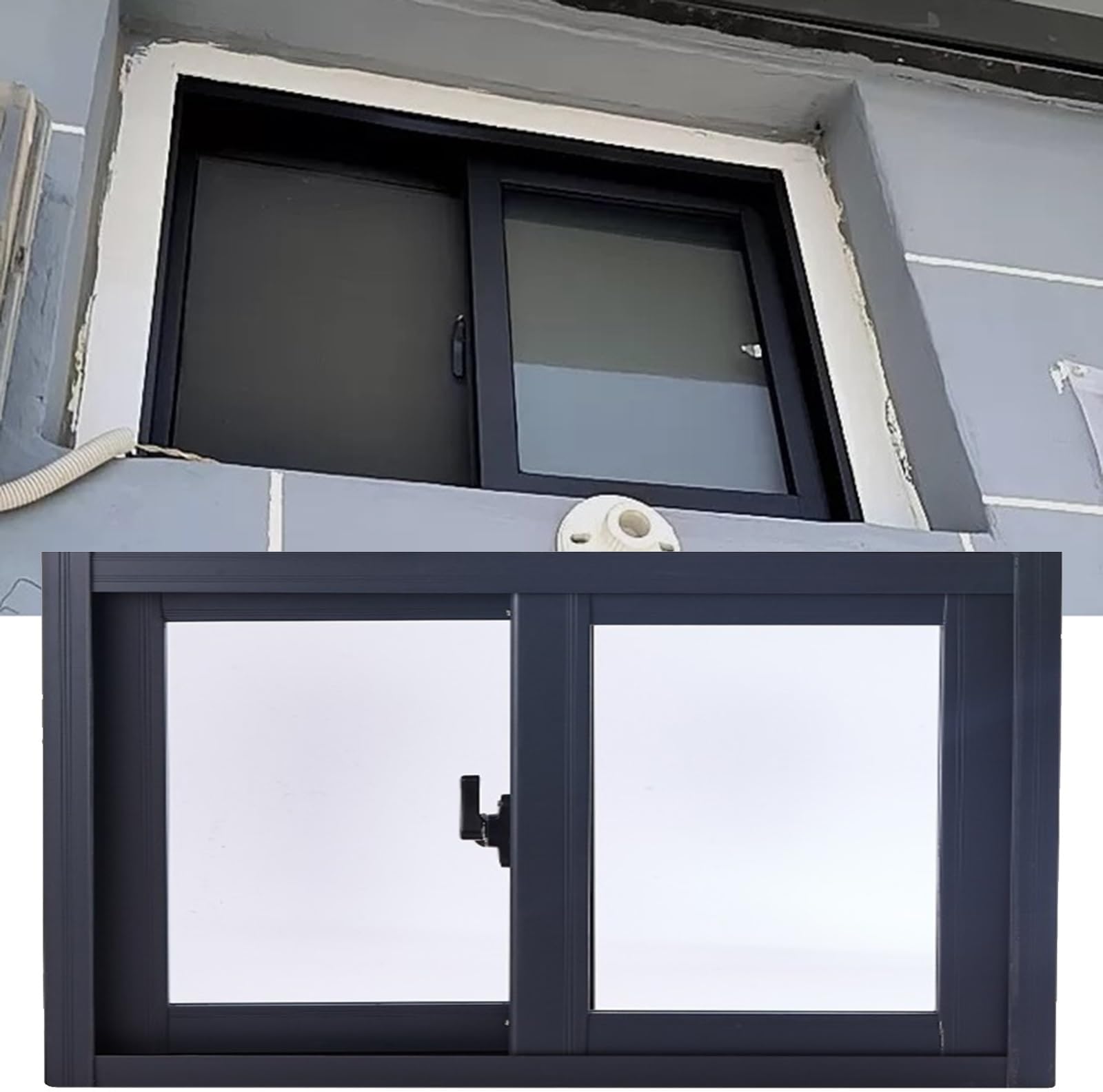 ZAQYCM Black Household Bathroom Window with Lock and Screen, Horizontal Sliding Shed Windows Double Panel, Flush Mount Mobile Home Windows & Basement Window, Custom Size(WxH 25x16in/63x40cm)