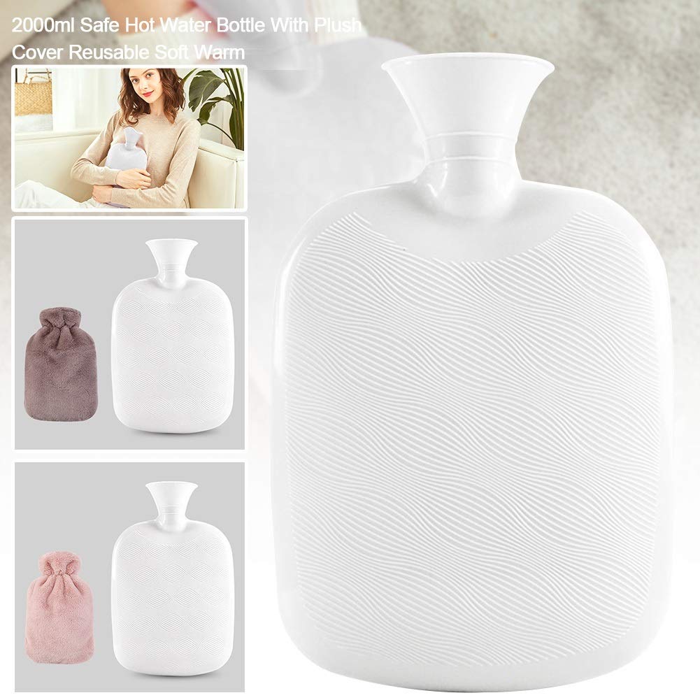 Botellas De Agua Caliente 2000 Ml Botella Segura Suave Cálido Invierno Portátil Reutilizable Protector con Cubierta Lavable A Prueba Fugas Alivio Del Dolor Bolsa(A)