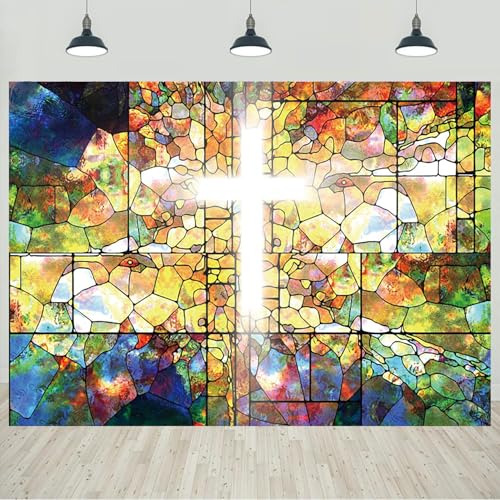 7x5ft Jesus Christ Cross Backdrop Stained Glass Holy Bible for