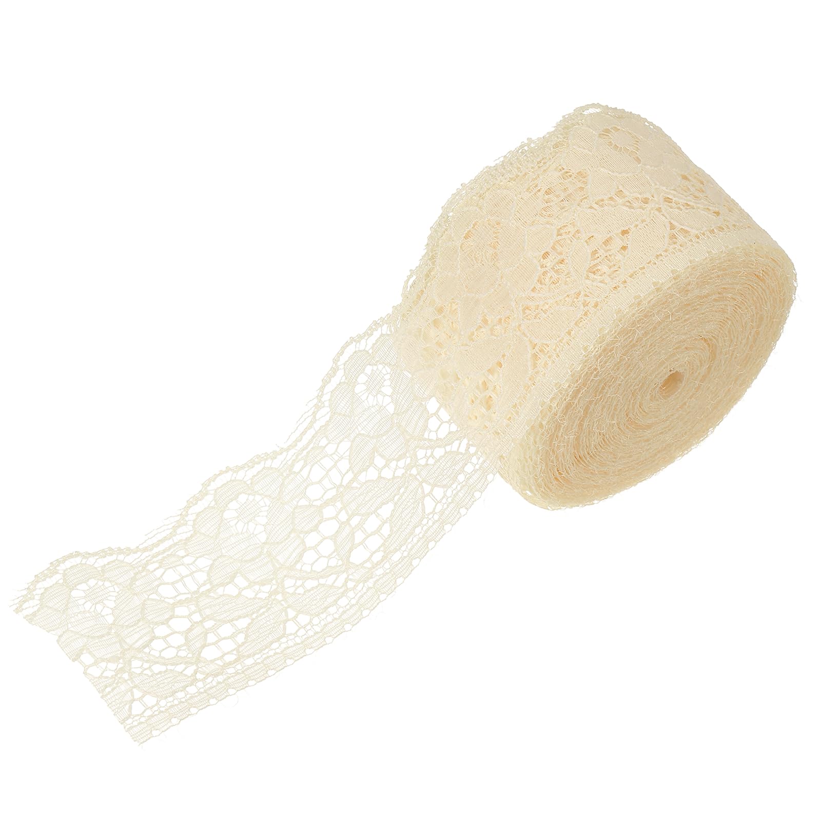 sourcing map 2.4 Inch Wide 10 Yard Elastic Lace Ribbon Floral Pattern Beige Stretch Lace Trim Embroidered Fabric for Sewing Making, and DIY Crafts, Gift Wrapping, Bouquets, Wedding Decor