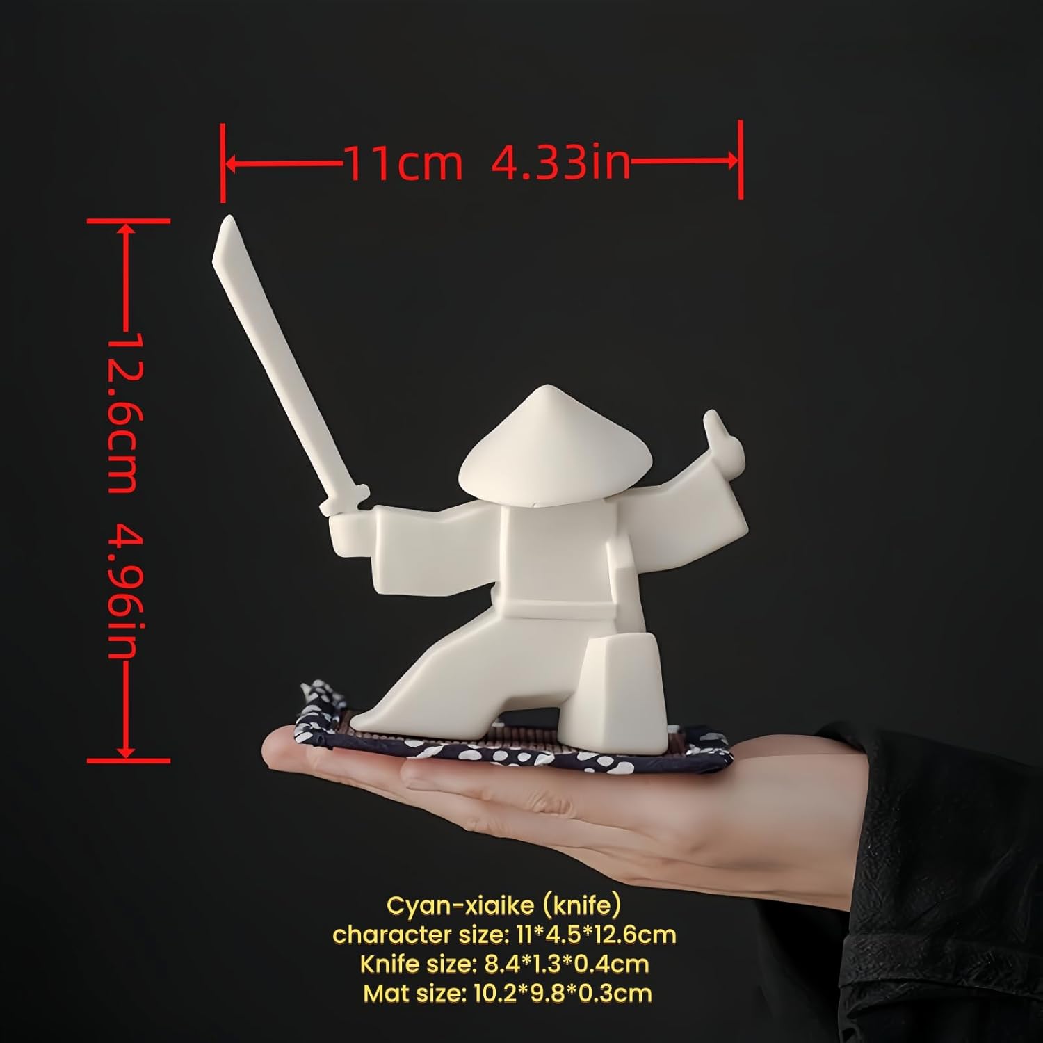 Ceramic Samurai Incense Holder & Tea Pet - Hand-Painted Japanese Warrior Statue, Terracotta Zen Decor for Home/Office (3.5", White/Green) (WhiteAB)