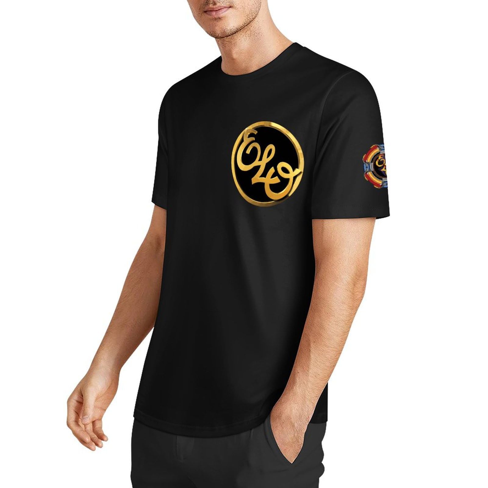MZPQDKSLK Men's Electric Logo Graphic Cotton T-Shirt El*o Short Sleeve Light Black T Shirt for Men Round Neck Music Orches*tra Clothes Merch for Fans