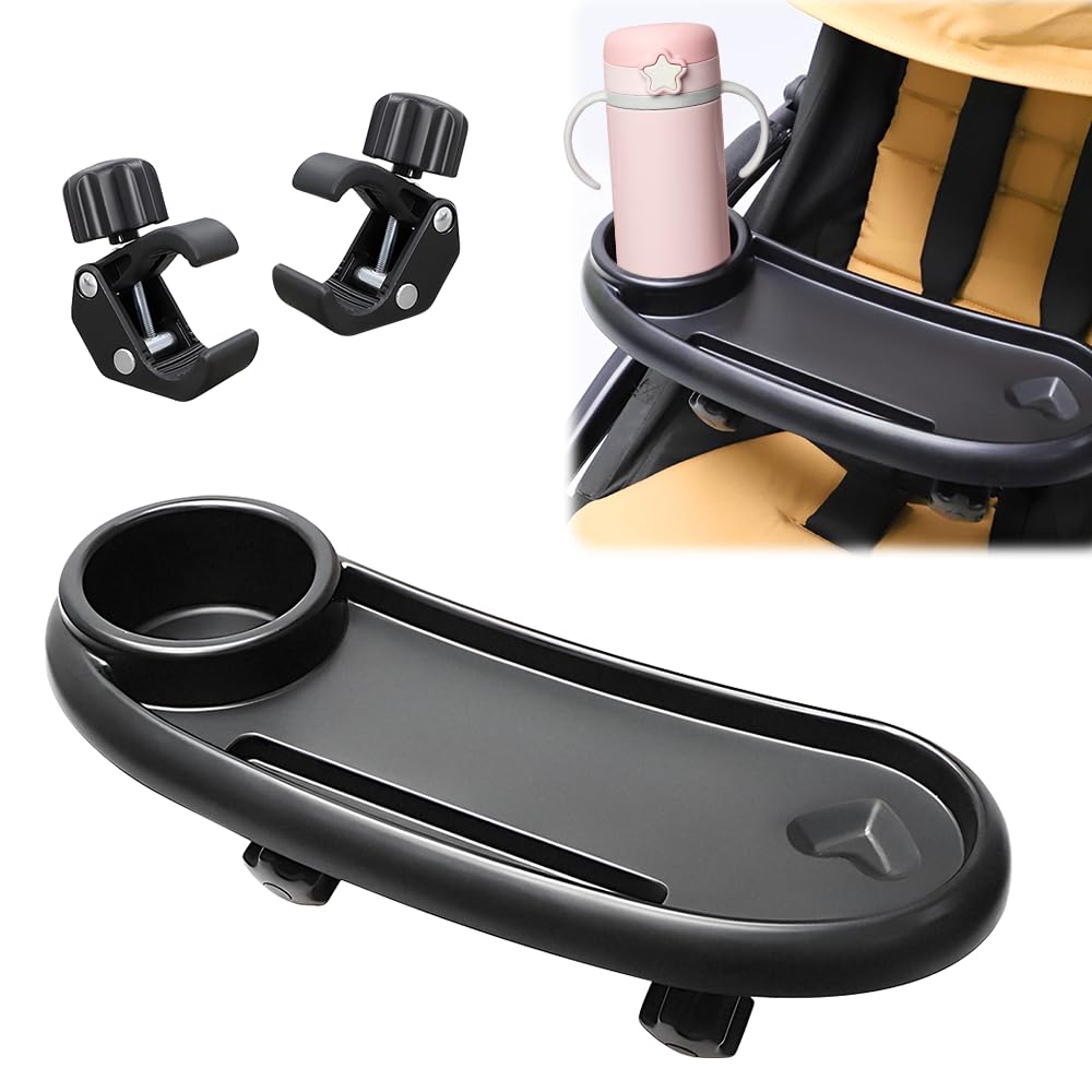 Bandeja Para Cochecito, 3 en 1 Bandeja para Refrigerios para Cochecitos con Clip Ajustable, Bandeja de Aperitivos para Cochecito, Portavasos para Cochecito, Accesorio Universal para Cochecitos