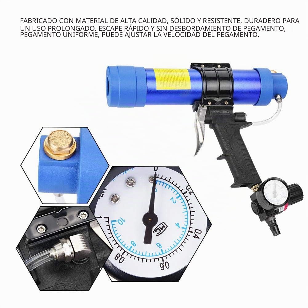 Pistola Selladora de Aire Profesional, Aplicador Silicona 310ml con Pegamento Neumático para Vidrio - Interruptor Velocidad Regulable