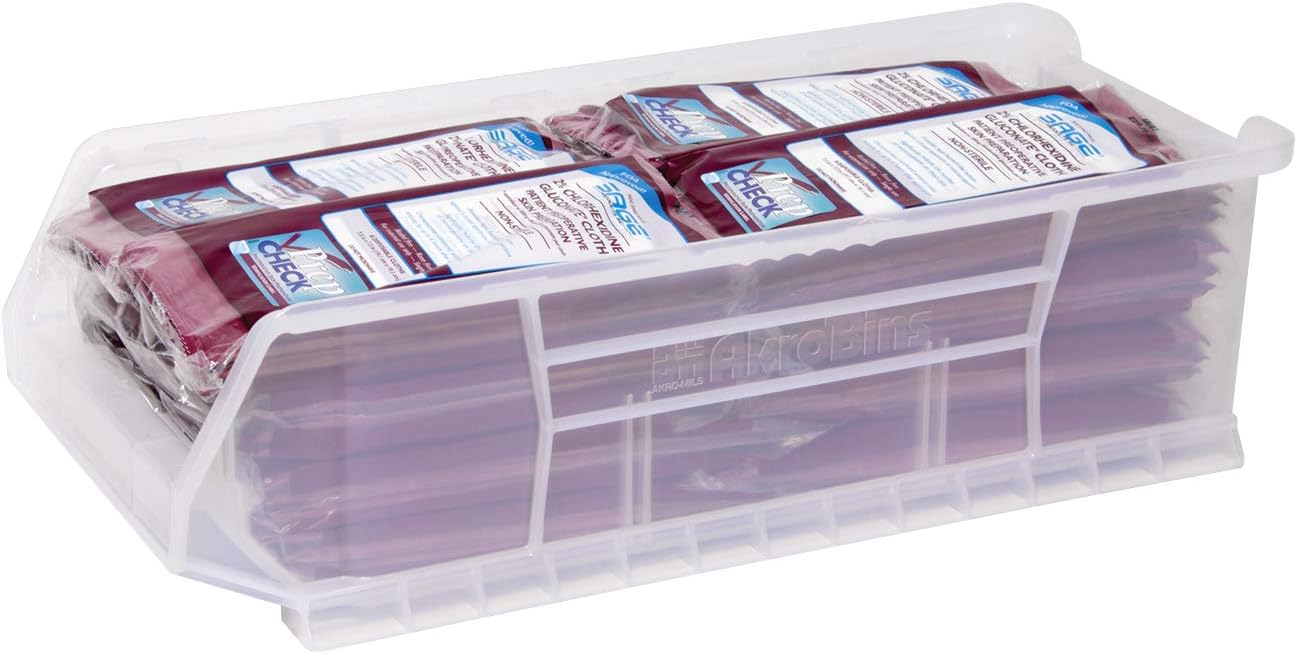 Akro-Mils 30286 Super-Size AkroBins Plastic Storage Bins, Space-Saving Stackable Bins for Garage, Classroom, Warehouse Organization, 24" L x 11" W x 7" H, Grey, 4-Pack