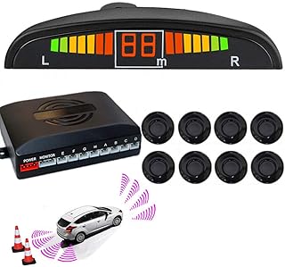 Riloer Sistema de radar de estacionamento reverso de carro 8 kit de sensores de ré com alarme frontal e traseiro lembrete de campainha LED para condução segura cinza sensor de estacionamento (preto)