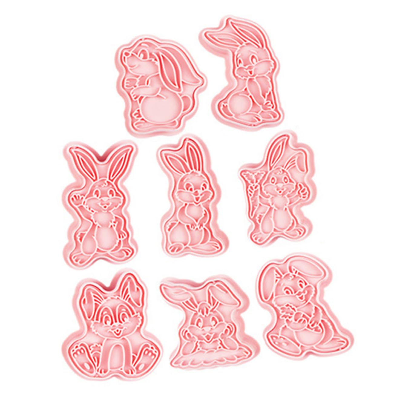 CIYODO 8Pcs Rabbit Shaped Cookie Molds Reusable Baking Stamps for Year Party Favors Easy Demoulding Carved Design for Festive Treats