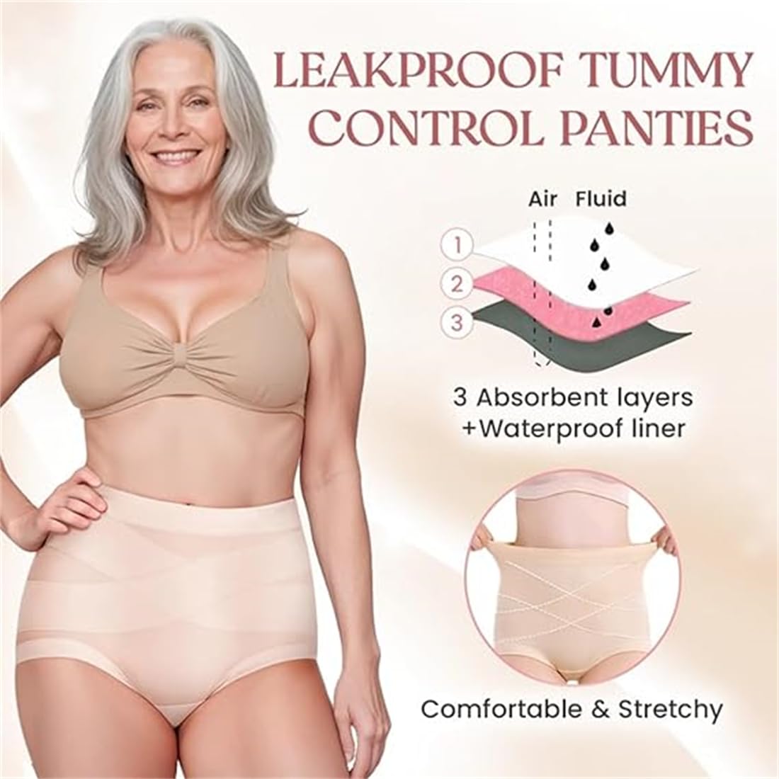 Biancheria intima a prova di perdite per il controllo della pancia da donna, massimo comfort, a tenuta stagna e modellante, in cotone a vita alta senza
