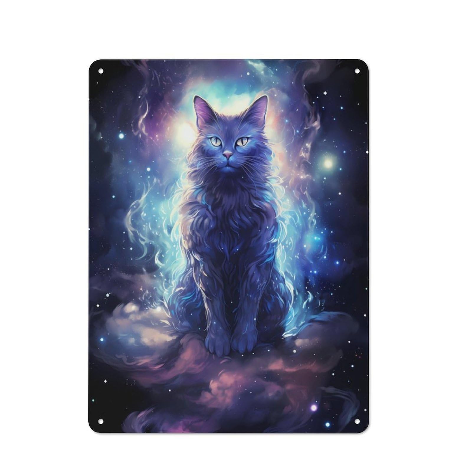 Junmoney Cosmic Space Cat Rustic Metal Sign 40X30cm Featuring For Hallway Wall, For Collectors Decorating Hallways And Entrance Areas