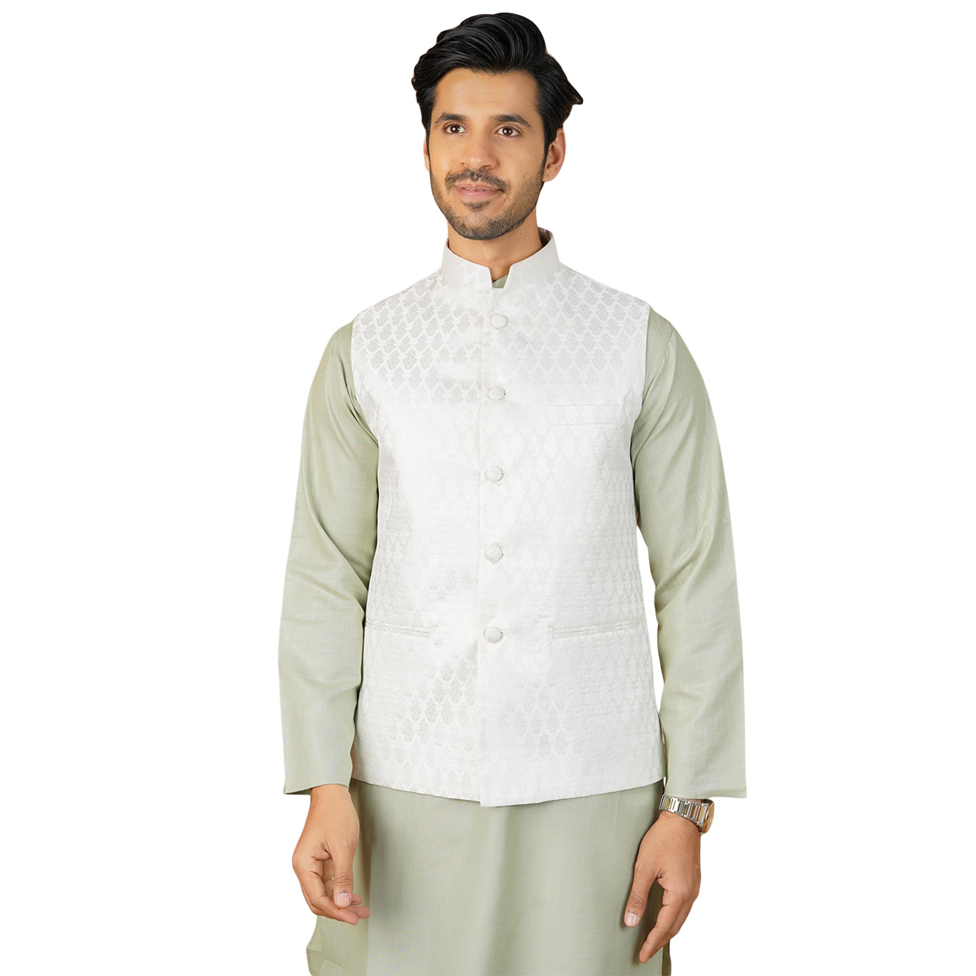 wintage Men's Banarasi Rayon Cotton White Nehru Jacket-picture-32