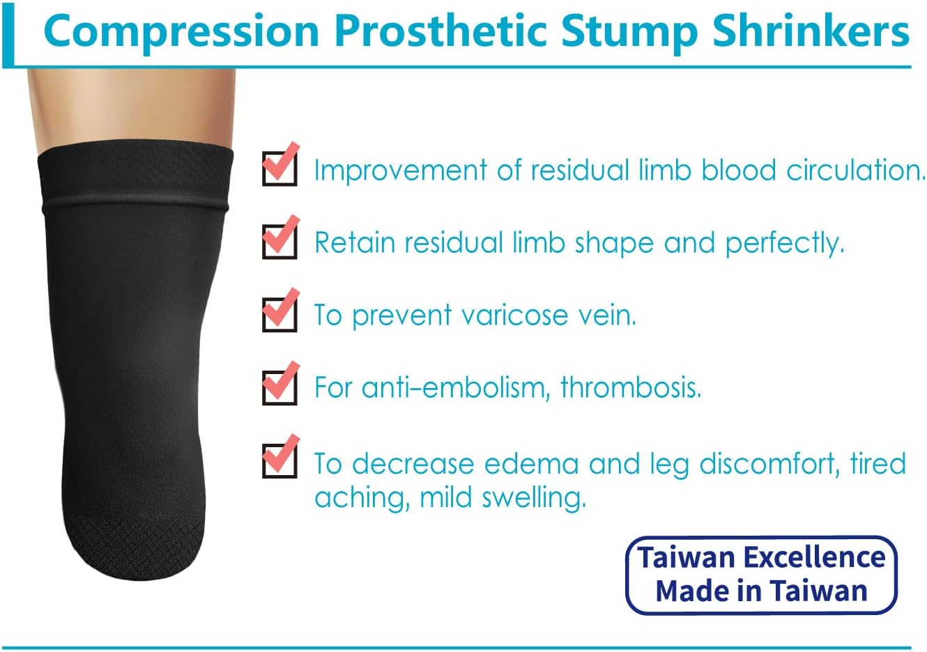 Prosthetic Stump Shrinkers – Below Knee, 40cm, Compression, Amputee Socks, 20-30, Daily use, Taiwan Excellence 2XL
