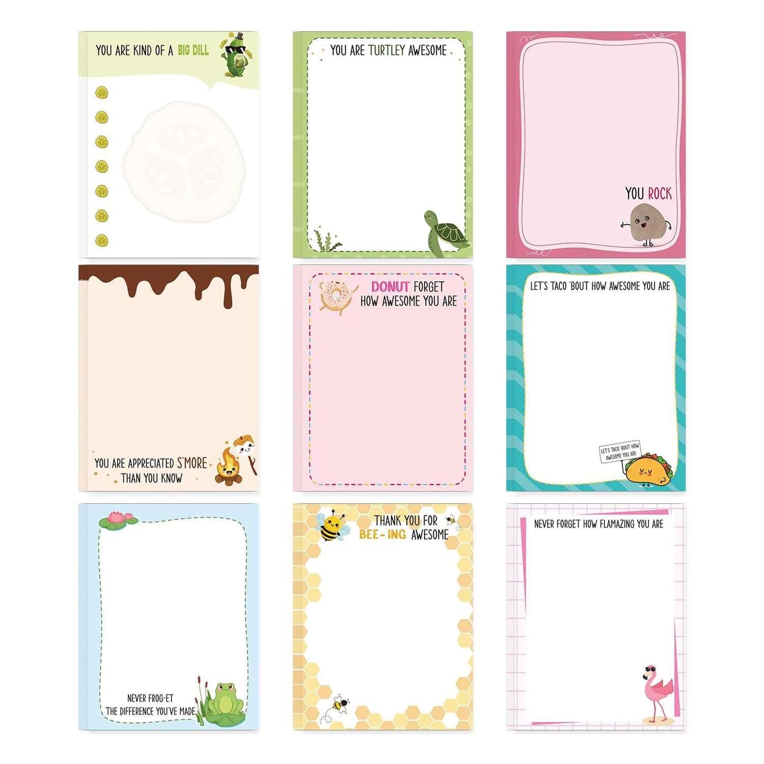 9 Pack Motivational Sticky Notes Set, 450 Sheets Inspirational Self-Stick Post-it Notes 10 x 7.6 cm, Cute Sticky Notes Book Gifts for Coworkers Nurse Teacher, School Office Supplies (Rectangle)