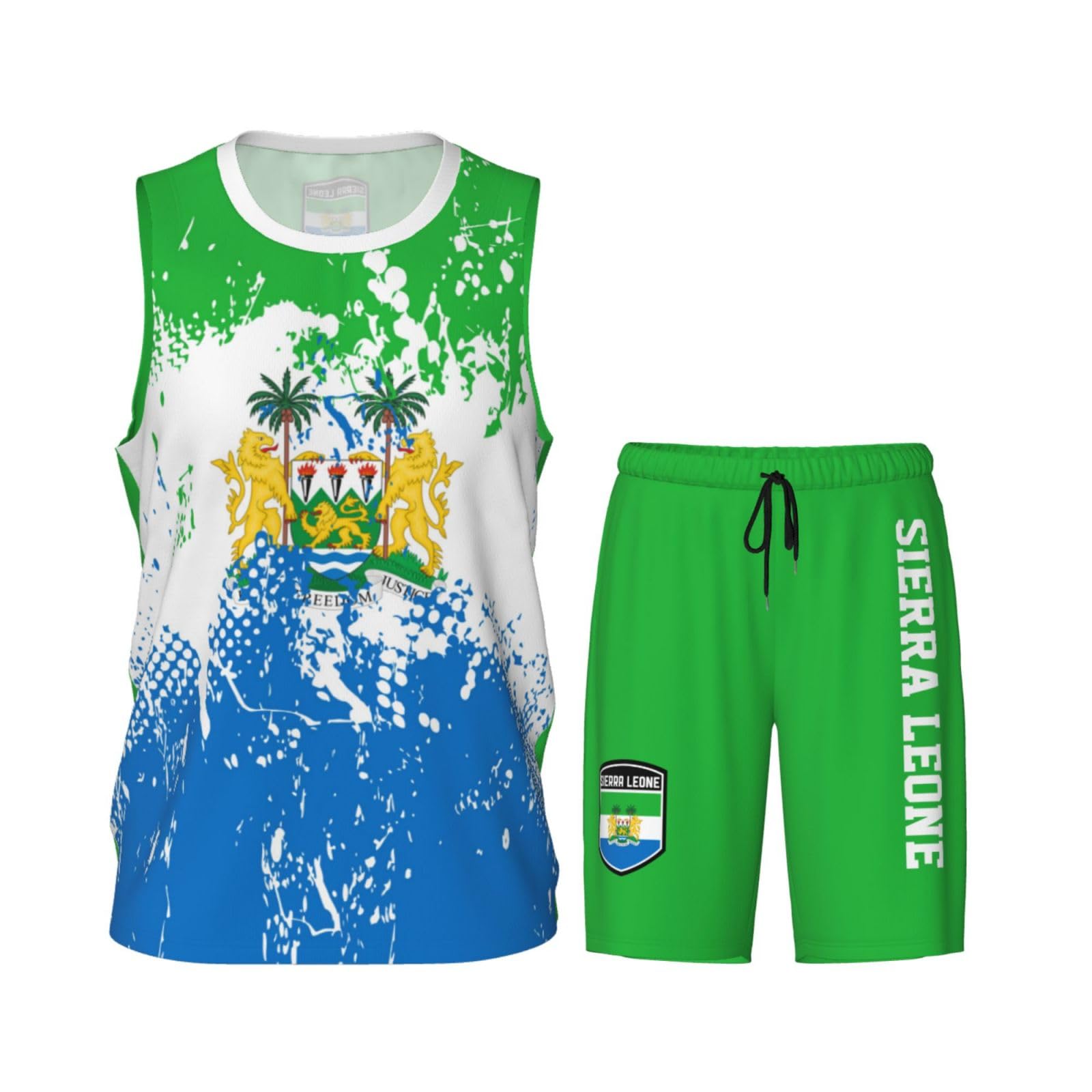 Sierra Leone Flag Grain (1) Basketball Jersey Uniform Suit for Men Adults Training Athletic Set