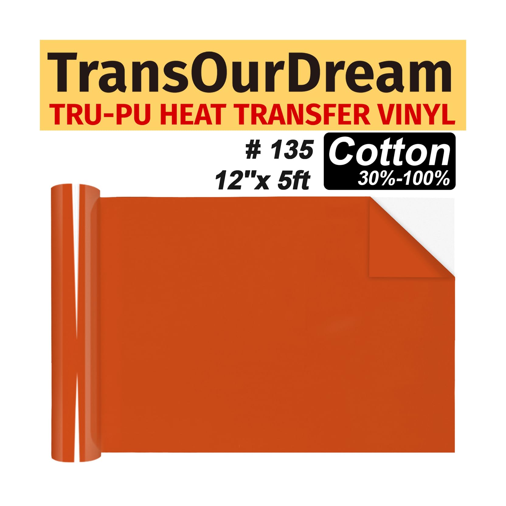 TransOurDream Matte Orange HTV Heat Transfer Vinyl Roll for All Cutter Machines - 12'' x 5ft PU Orange Red Iron on Vinyl for T-Shirts - Thin and Easy to Weed