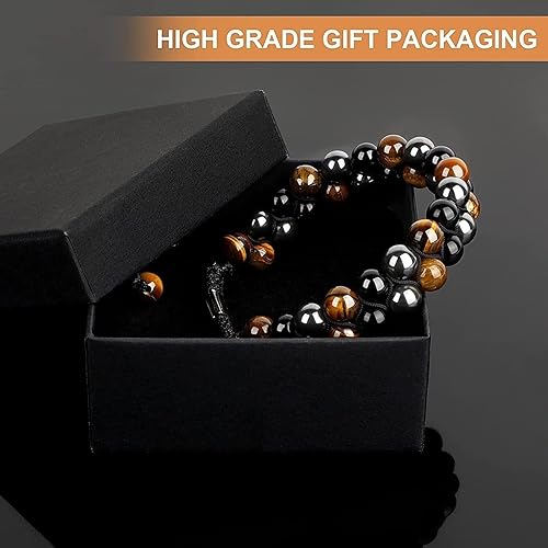 Miniatura 4 de Triple Protection Bracelet 8mm 10mm Natural Stone Beads Obsidian Tiger Eye Hematite Double Layer Hand Healing Crystal Stretch BraceletProtection