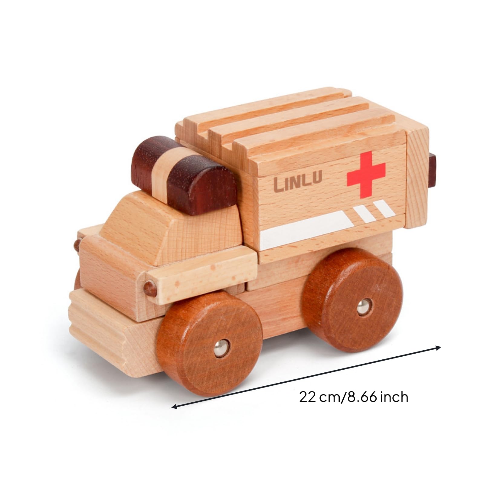 Veicolo in Legno con Ruote Pedagogico, Ambulanza in Legno Massello | Macchinina di Legno, per Asilo Nido, Bambini