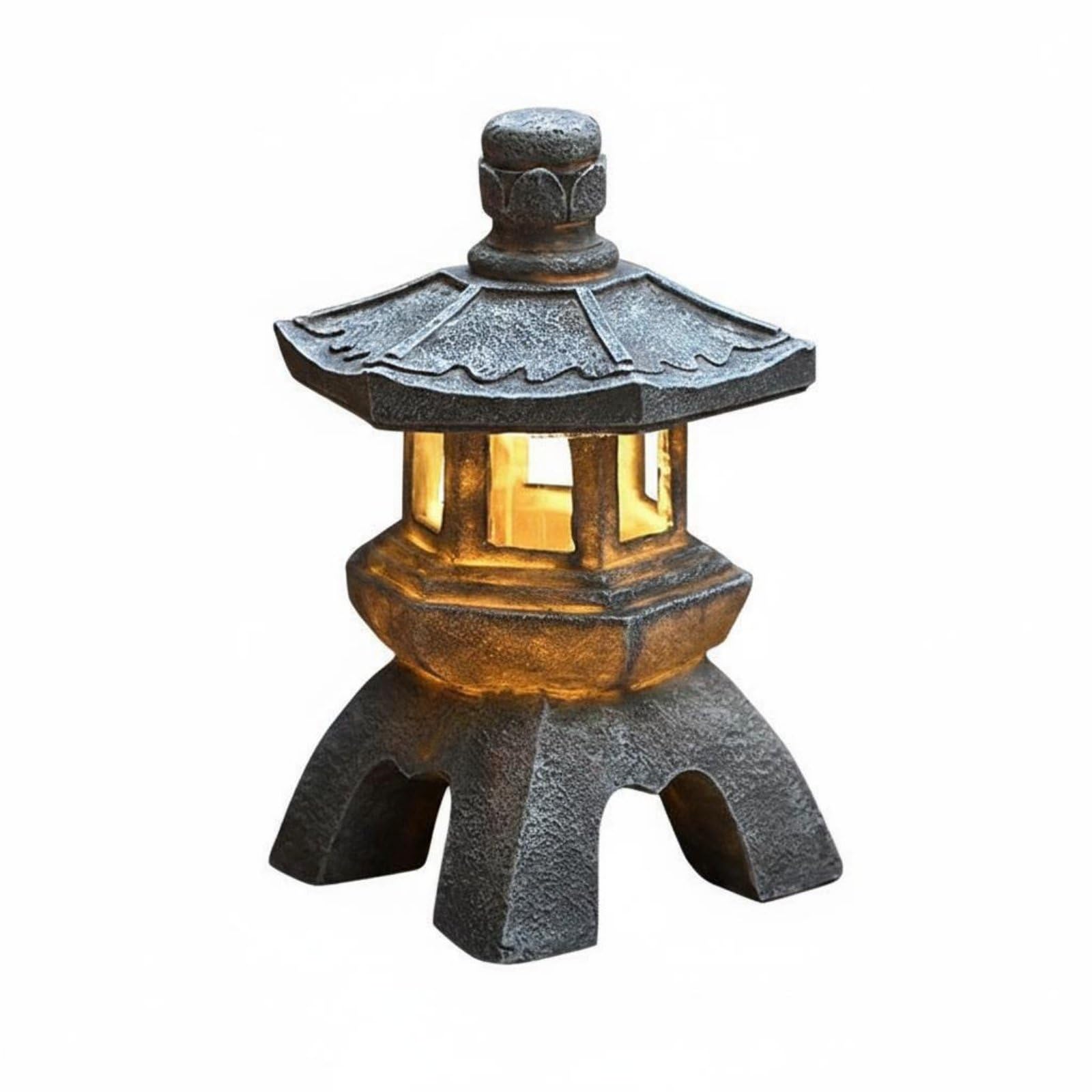 Automatic Lighting Solar Pagoda Lantern Energy Efficient Stone Pillar Light Warm Radiance Zen Garden Lamp Weather Resistant for Pathway, Yard, Round Top | Home & Garden-image-32