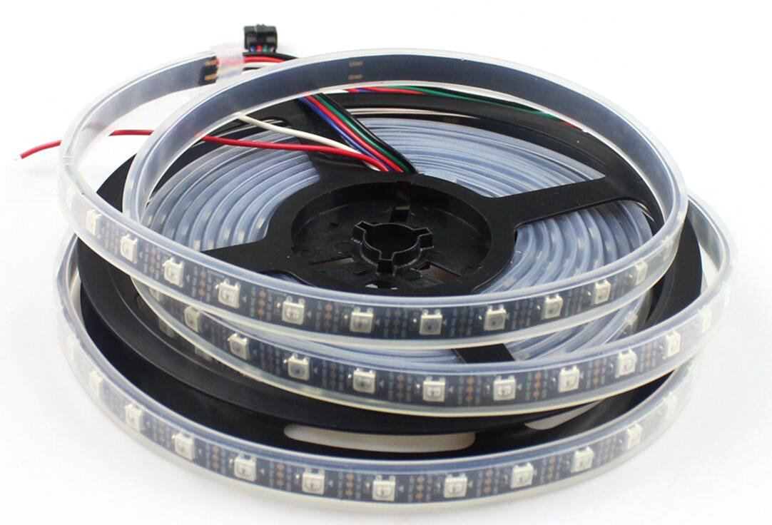 WS2812B - Tira flexible de luz LED RGB (5 m, 300 píxeles, 5050 SMD, DC5 V, PCB, resistente al agua, IP67), color negro