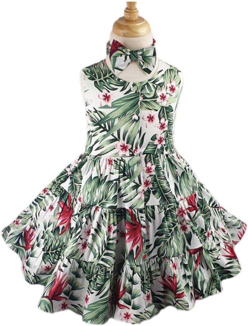 Girls Cotton Dress Girls Flower Dress Sleeveless Dress Party Wear Dresses with A Matching Headband