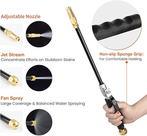 Miniatura 10 de Pistola portátil Hydro Jet de alta presión para lavadora a presión, extensión de varita, pistola de lavado a presión con 2 boquillas de manguera,
