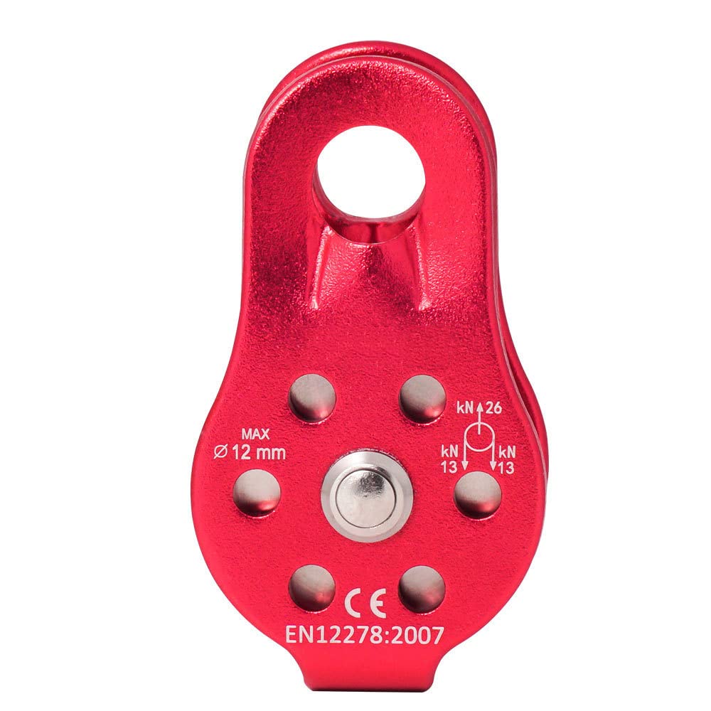 26KN Climbing Pulley Single Hole Climbing Single Pulley Climbing Bearing Hauling Pulley for Rock Climbing, Zipline Sports etc. (26KN, Red, 2)