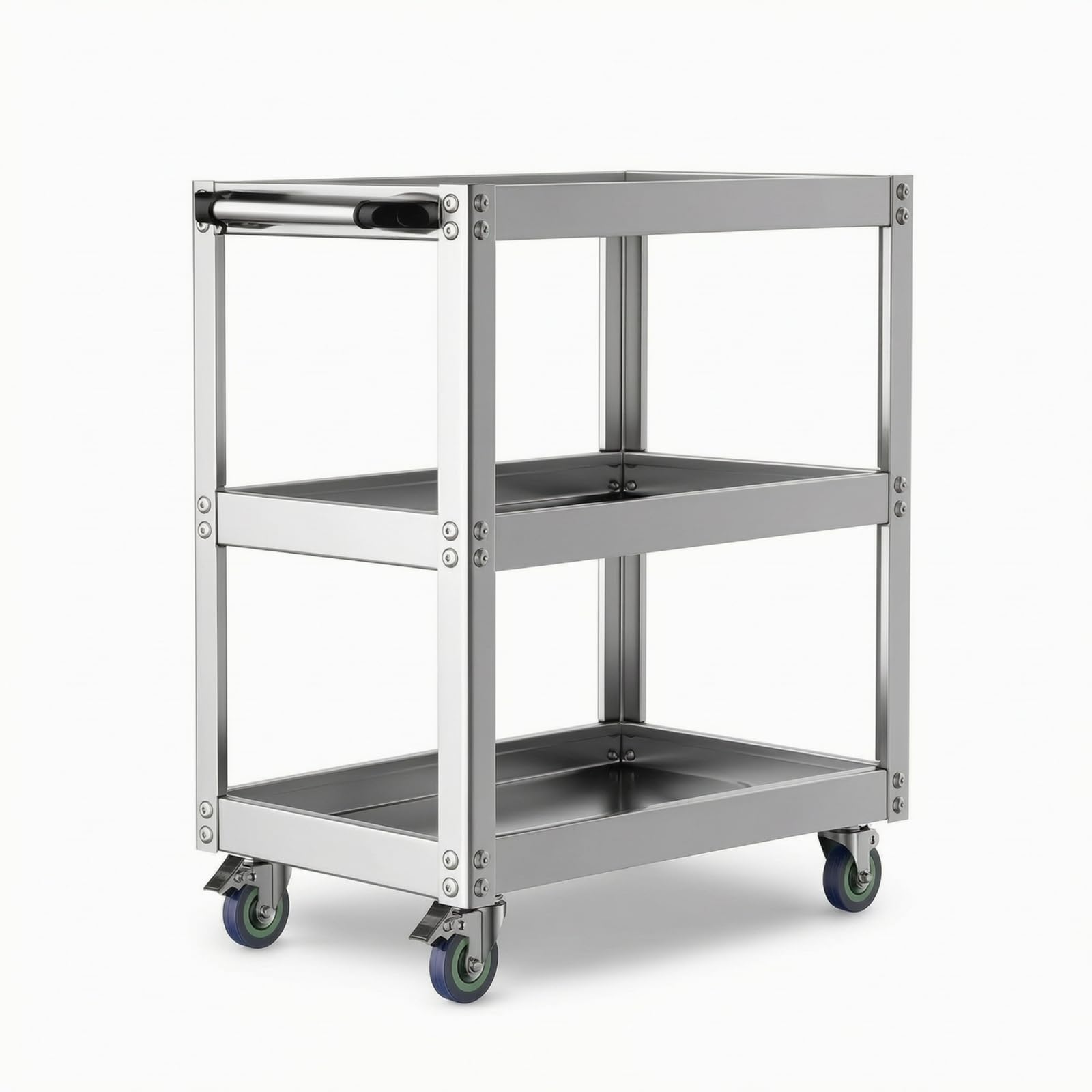Carrello Portaelementi in Acciaio Inox con Ripiani a Vassoio E Telaio Rettangolare Aperto per Riporre Viti E Utensili in Officina Meccanica E Ambiente Artigianale, 80 48 90cm, style to 3