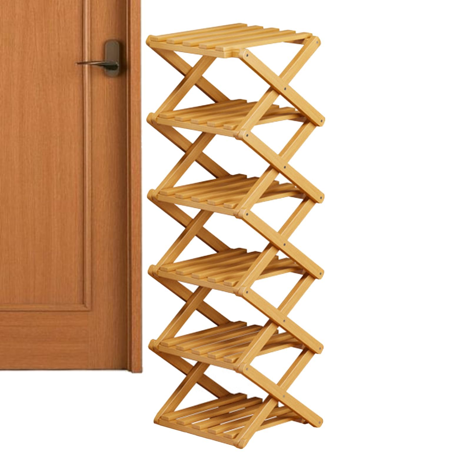 Scarpiera a 6 ripiani in bambù verticale per spazi ristretti, organizer per scarpe in legno alto, soluzione salvaspazio per riporre oggetti, mobili per ingresso casa