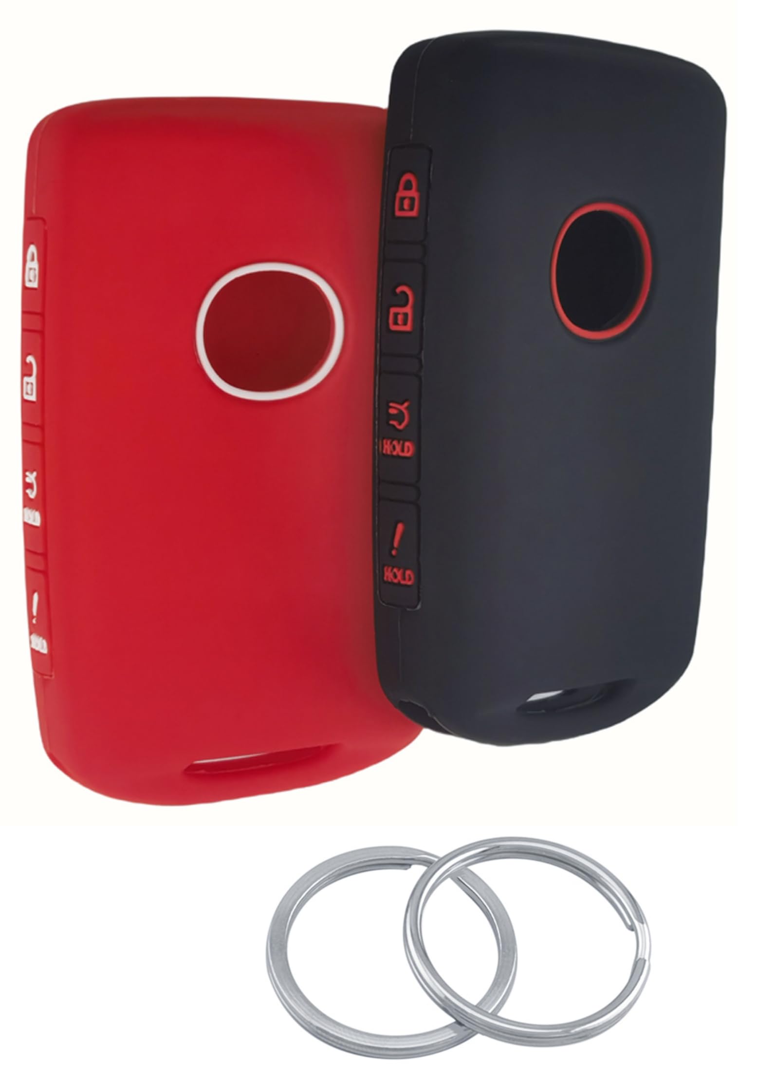 RUNZUIE 2Pcs 4 Buttons Silicone Smart Remote Key Fob Compatible with 2023 2022 2021 2020 2019 Mazda 3 6 CX-30 CX-5 CX-9 CX-50 Key Fob Cover (Red/Black