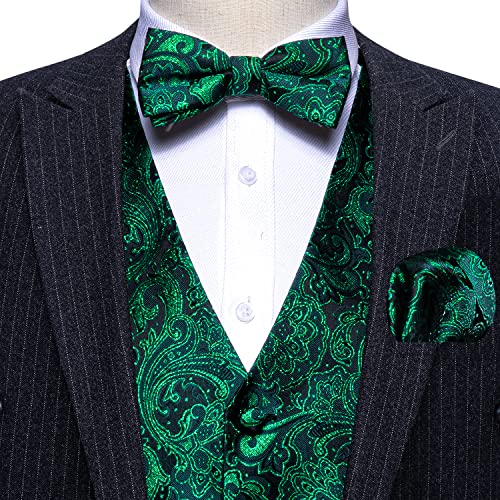 Barry.Wang Men's Waistcoat Bowtie Set Paisley Jacquard Silk V-Neck Vest Handkerchief Cufflinks Formal/Leisure Wedding Party4