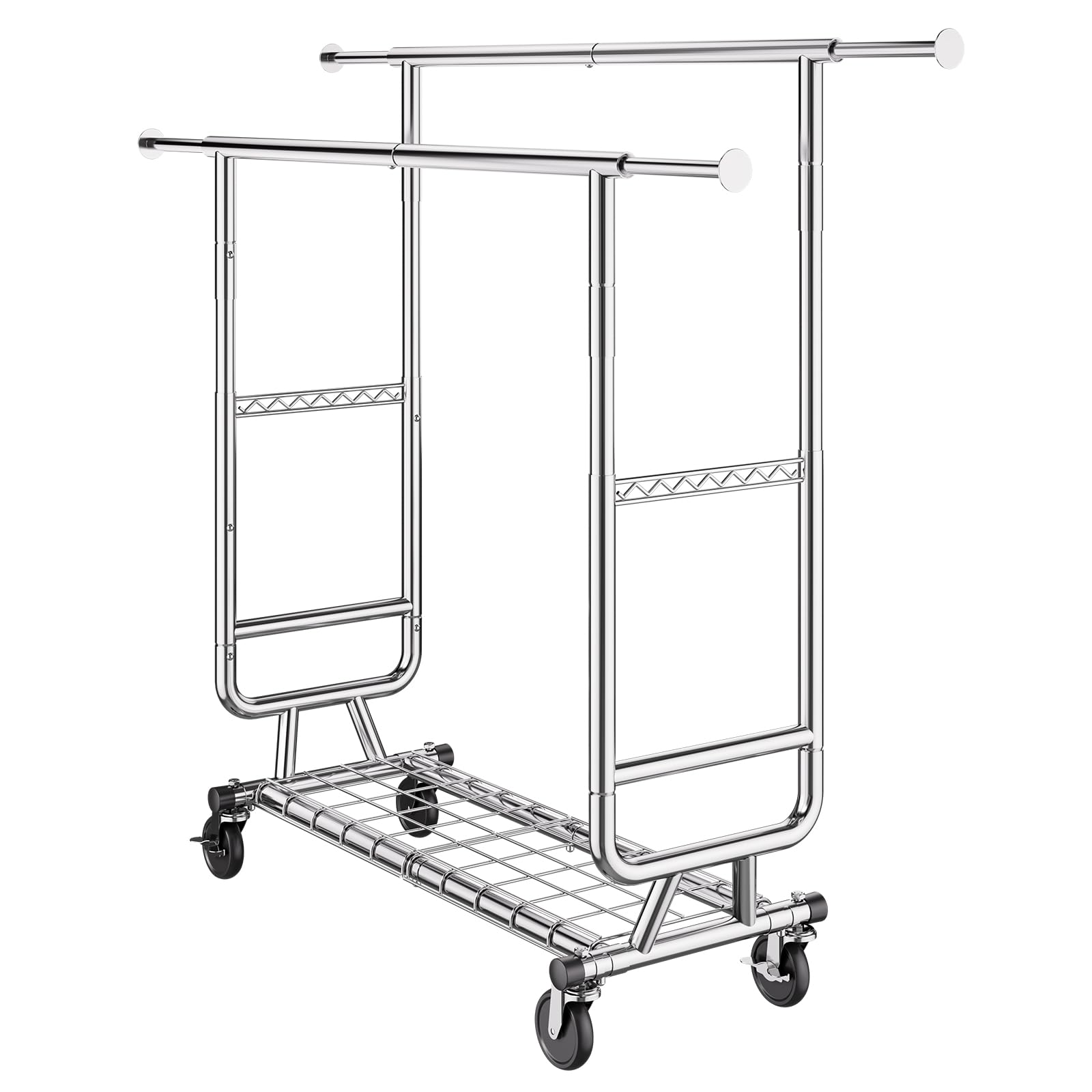 VEVOR Perchero Burro para Ropa con 4 Ruedas de 1 Estante y 2 Barras Longitud Extensible de 128-191 cm Altura de 144-187 cm Perchero de Acero Carga de 272 kg para Almacenaje de Ropas en Dormitorios
