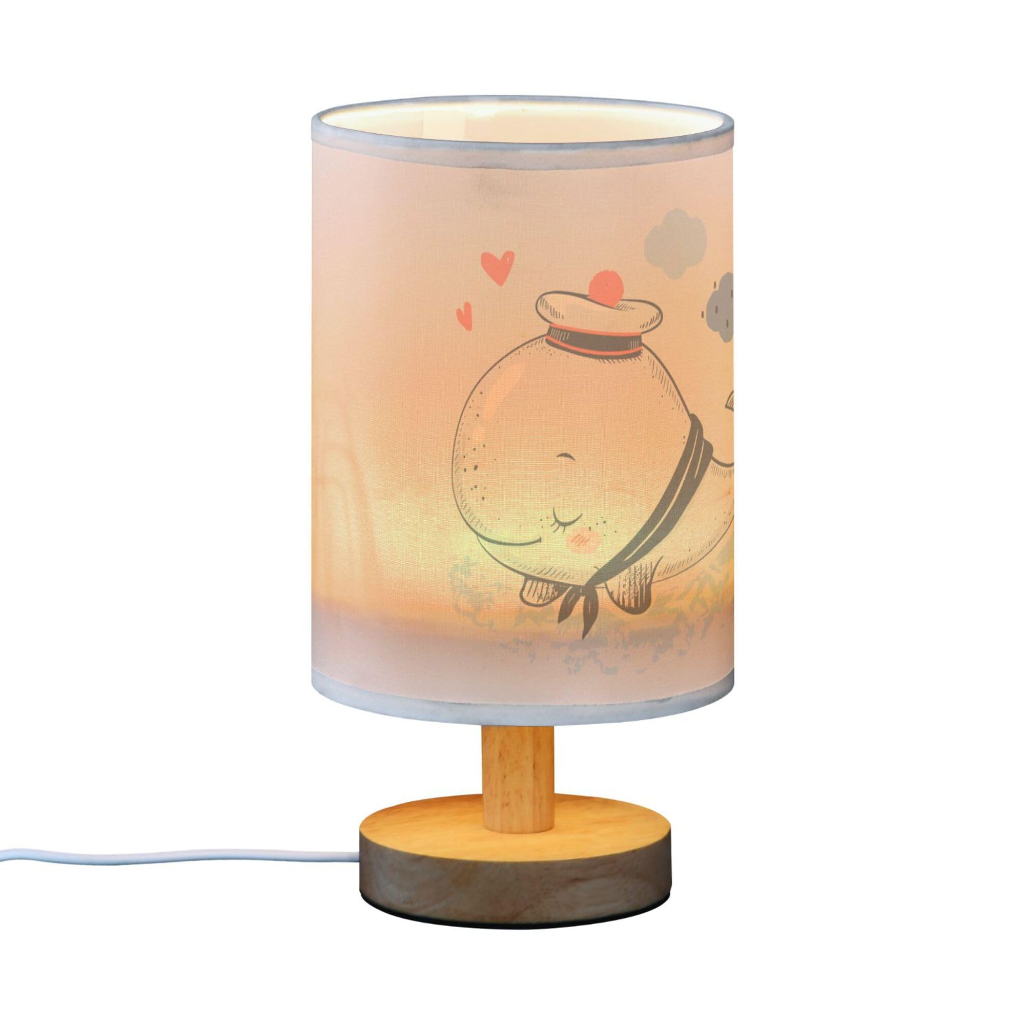 YYZZH Table Lamp Cute Whale Sailor Heart Rain Cloud in Wave Ocean Nightstand Lamp with Wood Base Fabric Lamp Shade Bedside Desk Lamp for Living Room Bedroom Kids Room Office