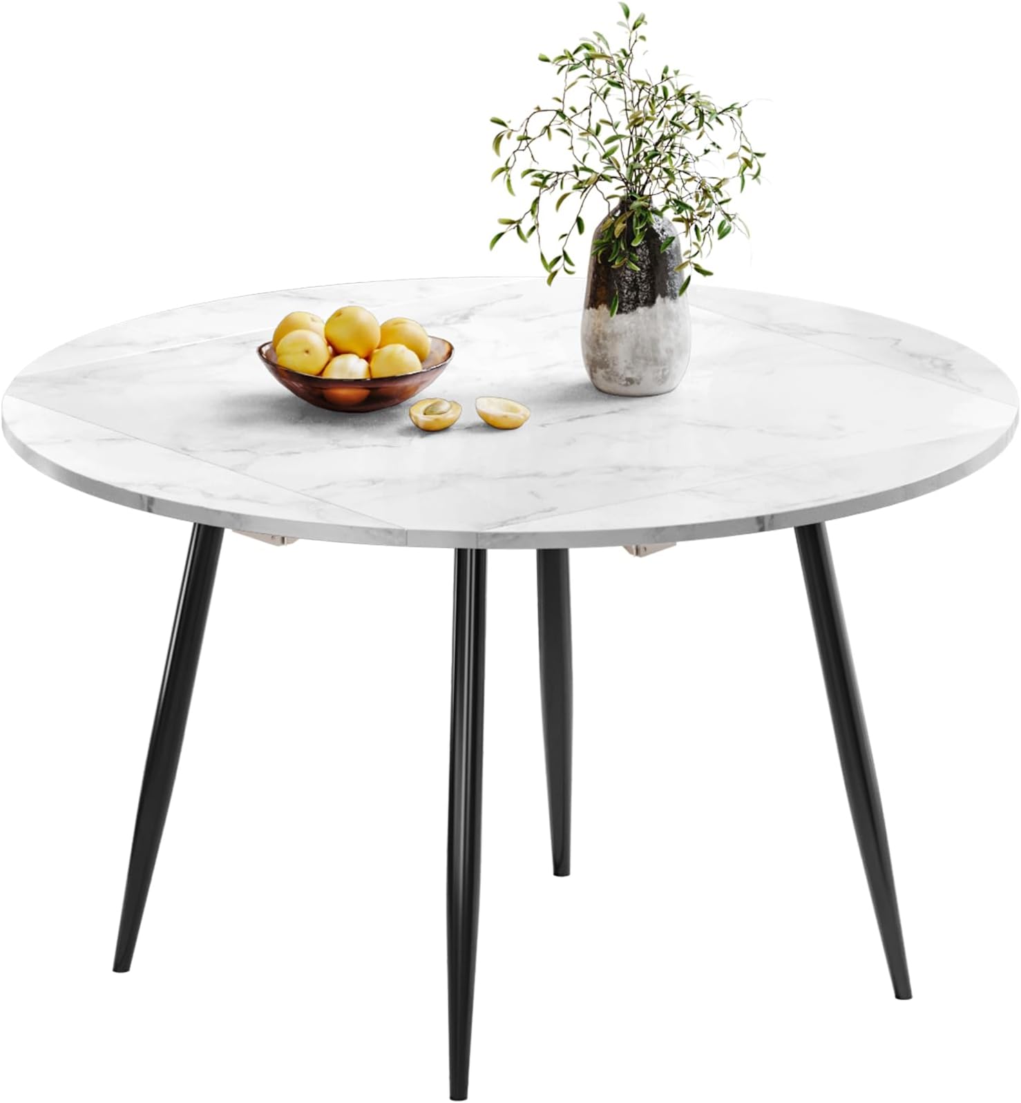 Extendable Dining Table, 120 cm Round Marble Effect Kitchen Table for 4-8 People,Drop Leaf Table for Dining Room,Kitchen