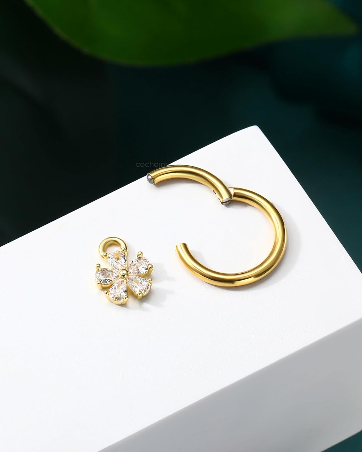 COCHARM Clicker Belly Button Rings 14G Flower Gold Plated Belly Navel Rings for Women Stainless Steel Navel Piercing Jewelry Dangly 8/10MM - Image 5